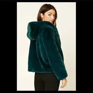 Emerald green zip up teddy coat with pockets